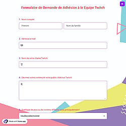 Formulaire de Demande de Adhésion à le Equipe Twitch