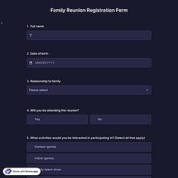 Family Reunion Registration Form