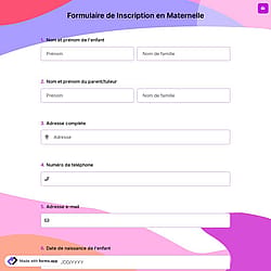 Formulaire de Inscription en Maternelle