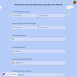 Formulário de Inscrição para o Jardim de Infância