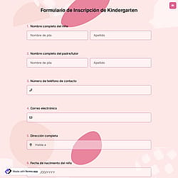 Formulario de Inscripción de Kindergarten