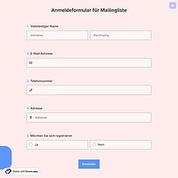 Anmeldeformular für Mailingliste