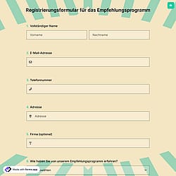 Registrierungsformular für das Empfehlungsprogramm