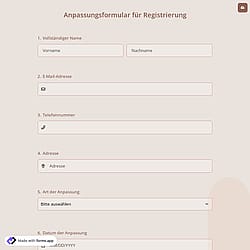 Anpassungsformular für Registrierung