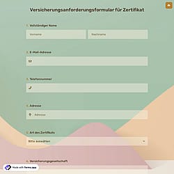 Versicherungsanforderungsformular für Zertifikat