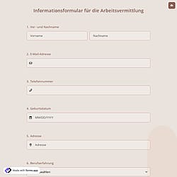 Informationsformular für die Arbeitsvermittlung