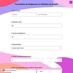 Formulaire de Exigences en Matière de Emploi