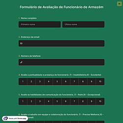 Formulário de Avaliação de Funcionário de Armazém