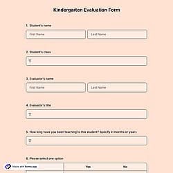 Kindergarten Evaluation Form