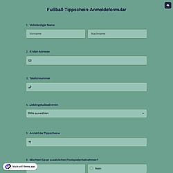 Fußball-Tippschein-Anmeldeformular