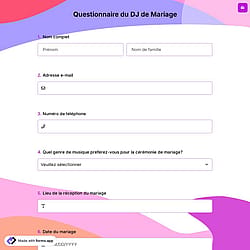 Questionnaire du DJ de Mariage