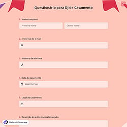 Questionário para DJ de Casamento