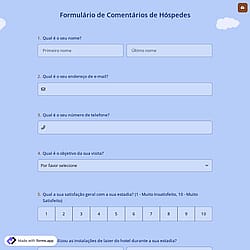 Formulário de Comentários de Hóspedes