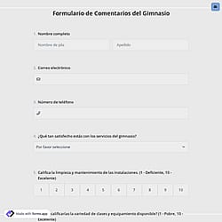 Formulario de Comentarios del Gimnasio