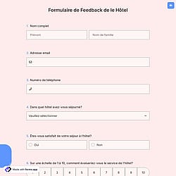 Formulaire de Feedback de le Hôtel