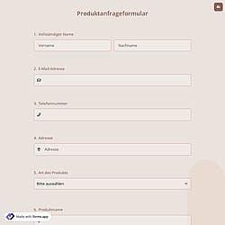 Produktanfrageformular