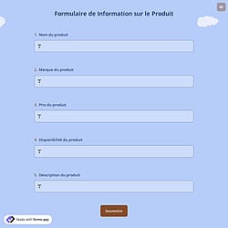 Formulaire de Information sur le Produit