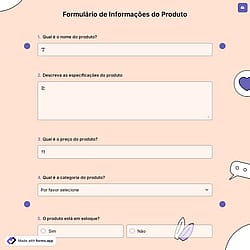Formulário de Informações do Produto