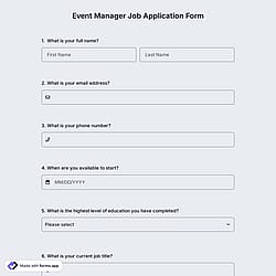 Event Manager Job Application Form
