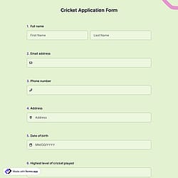 Cricket Application Form