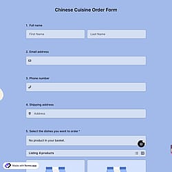 Chinese Cuisine Order Form