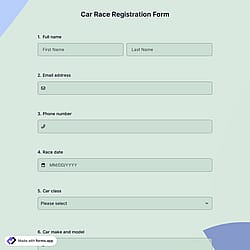 Car Race Registration Form
