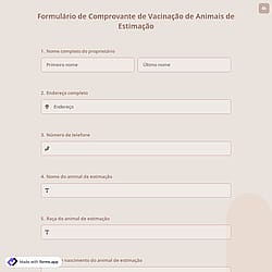 Formulário de Comprovante de Vacinação de Animais de Estimação