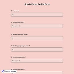 Sports Player Profile Form