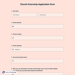 Church Internship Application Form