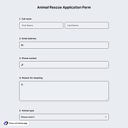 Animal Rescue Application Form