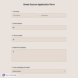 Greek Course Application Form