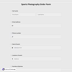 Sports Photography Order Form