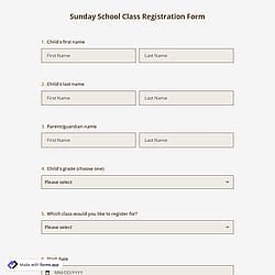Sunday School Class Registration Form