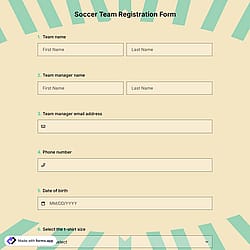 Soccer Team Registration Form