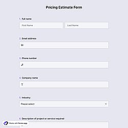 Pricing Estimate Form