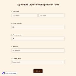 Agriculture Department Registration Form