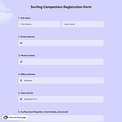 Surfing Competition Registration Form