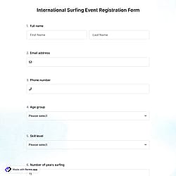 International Surfing Event Registration Form