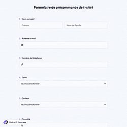 Formulaire de précommande de t-shirts