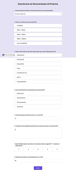 Quiz de Recomendação de Produtos