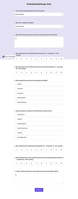 Produktempfehlungs-Quiz