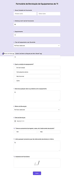 Formulário de Devolução de Equipamento de TI