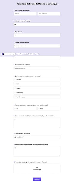Formulaire de retour d'équipement informatique