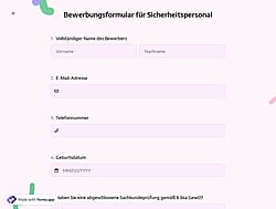 Bewerbungsformular für Sicherheitsmitarbeiter
