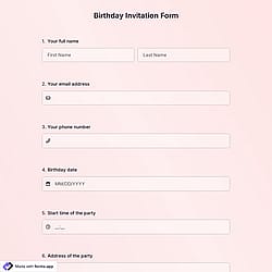 Birthday Invitation Form