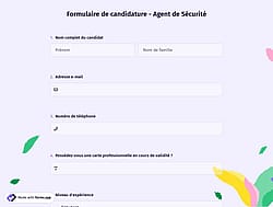 Formulaire de candidature pour agent de sécurité
