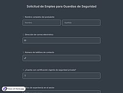 Formulario de solicitud de empleo para guardia de seguridad