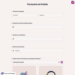 Plantilla de formulario de pedido en línea