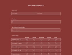 Work Availability Form Template