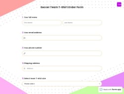 Soccer Team T-Shirt Order Form